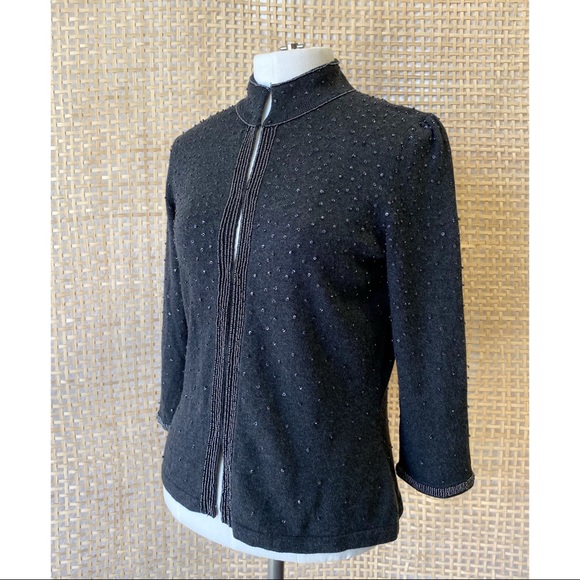 ALFANI Petite Charcoal Grey Beaded Cardigan. - Picture 7 of 8